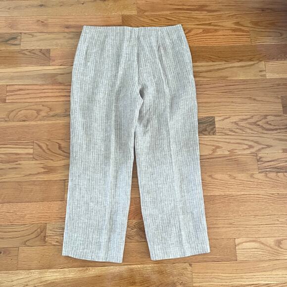 Theory Clean Cropped Linen Pants Womens 12 Tan Striped Career Chic Minimalist - Picture 3 of 10